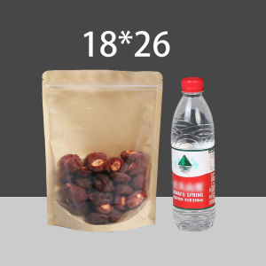 ถุงคราฟท์หน้าใส 50ใบ ก้นตั้ง กันน้ำ ถุงคราฟท์น้ำตาล หน้าใสเต็ม กันน้ำ มีแถบปิดล็อค  ถุงขนม ซองขนม ใช้กับเครื่องซีลได้ ถุงคราฟท์