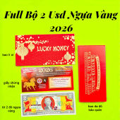 [RẺ NHẤT] Tiền Lì Xì Hình Con Ngựa Màu  2 Đô 2 US.D Mạ Vàng 2026