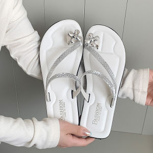 [Free Shipping] Womens new summer fashion slippers with rhinestone flowers suitable for indoor and outdoor wear non-slip with toe buckle and toe loop