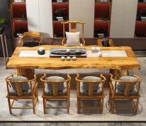 [PRE-ORDER][Factory Direct:TY] Coffee Tea table solid wood The whole board without splicing Kung Fu big slab Zen new Chinese style modern minimalist creative table and chairs bench set (ETA: 1mth) - Lazada