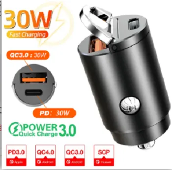 30W/100W/200W Mini Car Charger Type-C Quick Charge QC3.0 4.0 Dual USB Fast Charging USB PD Phone Charger