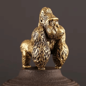 DIVATEN Miniature Size Gorilla Figurine Solid Vintage Gorilla Cast Bronze Statue Cute Antique Style Chimpanzee Model Desktop Decoration