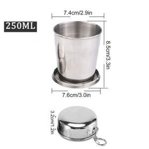 250ML Stainless Steel Folding Cup Outdoor Portable Outdoor Camping Portable Metal Stainless Steel Telescopic Cups Cups Drinking Telescopic Portable Shot Glass Premium Stackable Metal Collapsable Cup Travel Telescoping Mug for Hiking Camping Picnic