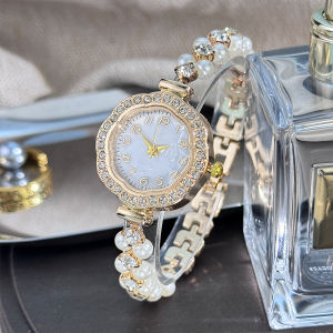 Vòng tay dây chuyền kim cương nhỏ ngọc trai lãng mạn Pháp đồng hồ nữ tinh xảo với mặt số ngọc trai kỹ thuật số đồng hồ đeo tay quartz