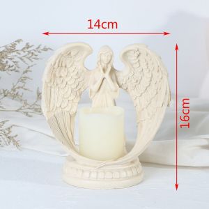 Livingmall Praying Angel Resin Statue Electronic Candle Holder Party Home Decorations Guardian Angel Wings Church Sculptures Home  Restaurant Romantic Candlelight  Atmosphere Lamp