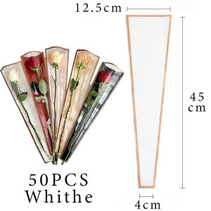 50pcs Flower Packaging Bag Transparent Waterproof High Quality Rose Single Bouquet Wrapper