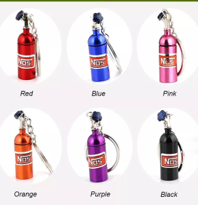 NOS Móc chìa khóa xe ô tô mô phỏng Nitro chai kim loại trang trí Keyring cho những người yêu xe
