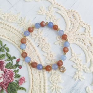 Ready Stock SG - Aquamarine with Peach Sunstone Crystal Bracelet Handmade Natural Healing Crystal Bracelets
