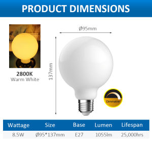 Megaman LED Globe Bulb G95 360° Dimmable 8.5W E27 2800K Warm White Cozy & Comfortable