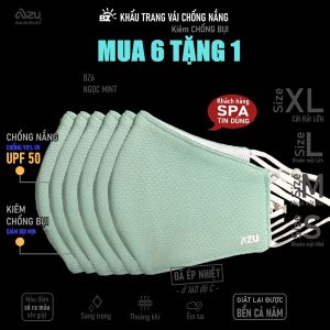 Khẩu trang vải chống nắng 3 lớp không Nẹp Mũi chống Tia UV chống Bụi Mịn Azumikichi màu Ngọc Mint BZ6