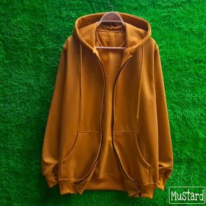 Jaket Hoodie Zipper Polos Kuning Mustard