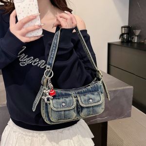 BANAN Handbag Retro Denim Bag Y2K Underarm Bag Cloth bag Portable Armpit Bag Spicy Girl Shoulder Bag Girls