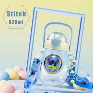 Adorable 820ml Sanrio Water Bottle with Keychain Silicone Straw Adjustable Strap Leakproof BPA Free for Kids School Travel Cinnamoroll Kuromi Melody Botol Air Childrens Baby Bottle Kitchenware