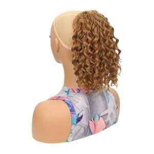 NOVELLEO Afro Curls Deep Wavy Curly Ponytail Ombre Ponytail Extension Pony Tail Hairpiece Heat Resistant Fiber Fake Drawstring Ponytail Wig American