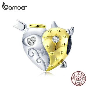 BAMOER Luxury Angel and Devil Heart Beads for Women Original Charm Silver 925 Bracelets Biocolor Jewelry Gifts BSC107