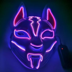 Fortnite Sky Fox LED Glow Mask Light Up Japanese Anime Fox Mask Luminous LED Mask Game Theme Mask Halloween Party Cosplay Face Mask