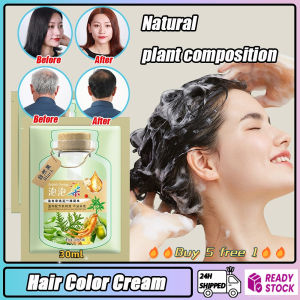 【Buy 5 get 1 free】Bubble Hair Dye 30ml Plant Extract one wash black and whitening hair natural black dye hair cream Hair Coloring Cream extract bubble hair dye/bubble hair dye植物染發膏