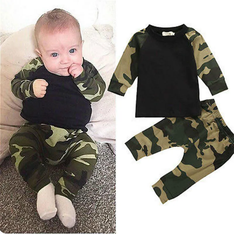 Thorn Tree Cute Camouflage Newborn Baby Boys Kids T-shirt Top Long Pants  Clothing Outfit Clothes Set