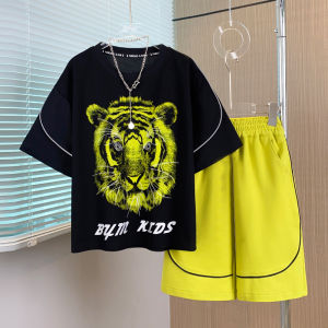 BeiYiMeng Clothes Suit Set For Boys Kids Summer Short-sleeved Tiger print T-shirt Simple and Casual Style Suitable For Daily Wear 4-16years old