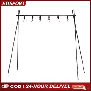 Multi-Purpose Camping Storage Rack with Hooks and Triangle Folding Design for Camp Kitchen and Hiking Equipment Heavy Duty Metal