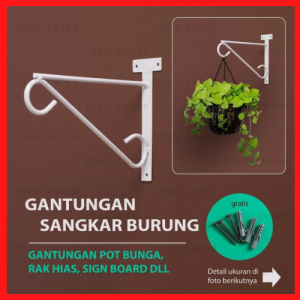 Gantungan Burung Pot Bunga Tanaman Hias Gantung Tempel Di Tembok Dinding Cantolan Sangkar Kandang Dari Besi - gantungan pot bunga dari besi - cantolan sangkar burung/Gantungan Sangkar Kandang Burung Murai Lovebird Kacer Cucak Ijo Rowo Gantungan Bunga Besi