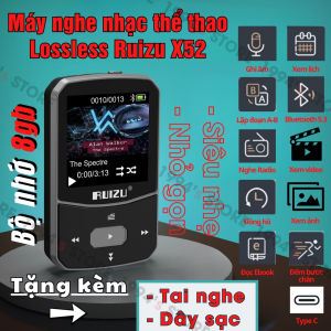 Máy nghe nhạc thể thao Bluetooth 5.3 RUIZU X52 X50 Lossless - Bộ nhớ 8Gb - Có kẹp áo - Siêu nhỏ gọn và nhẹ