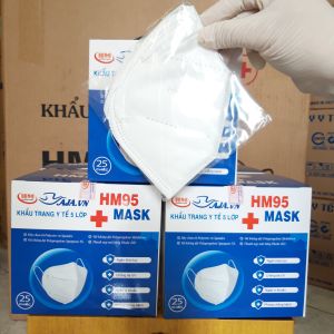 Hộp 25 Cái Khẩu Trang N95 KHÔNG VAN HM95 HOÀNG MINH Lớp Chống Bụi Min PM2.5 Ôm Sát Mặt Có Kẹp Kim Loại Định Hình