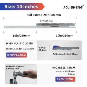AOLISHENG Silent Soft Close Hidden Drawer Slide Rail Bottom Installed 10 12 14 16 18 20 22 24 Inch Three Section Fully Pulled Out Rail 1 PAIR