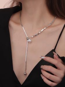 AE925 Pull-out style silver pearl necklace for women light luxury niche design clavicle chain new model