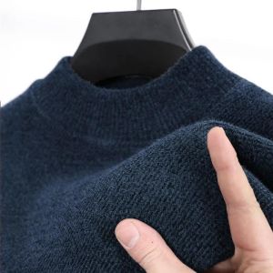 Winter Mens Snow Neil Thickened Round Neck Sweater Elderly Solid Color Bottoming Knit Top