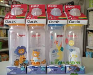 Pigeon พีเจ้นท์ ขวดนมเด็กคอแคบ พร้อมจุกนมรุ่นคลาสสิค สีสันสดใส ลวดลายน่ารัก