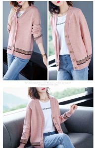 Áo Cardigan Dệt Kim Nữ Ngoại Cỡ Áo Len Cổ Điển Áo Nữ Dài Tay Thu Đông Cổ Chữ V Quần Áo Thường Ngày Màu Xanh Lá Cây Màu Hồng