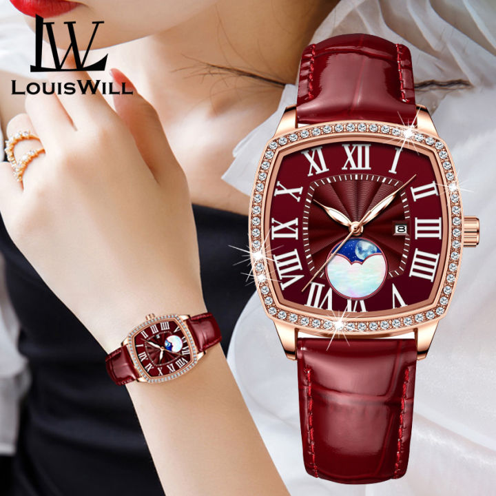 LouisWill Ladies Watch Fashion Quartz Watch Diamond Watches Leather Strap Watches 30M Waterproof Watch Thin Strap Watch Luxury Design Watch Wristwatch With Luminous Hands Calender Lazada Singapore