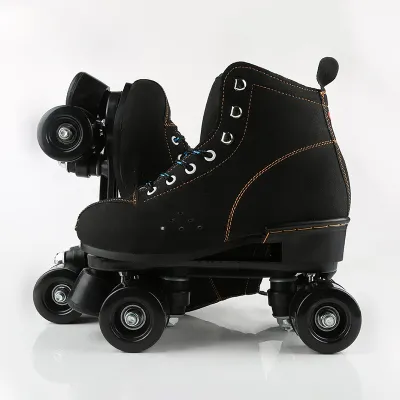 Adult Roller Skates Double Row PU Flash Wheels Cowhide Leather for Outdoor and Indoor Skating