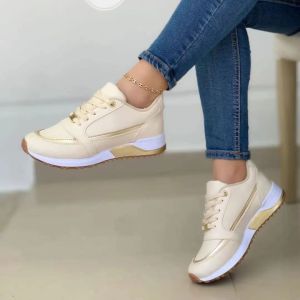 Free Shipping Cross-Strap Single Shoes Autumn Collection Thick-Soled Casual Sneakers New Style Lace-Up Color-Block Design Lightweight Black Womens.