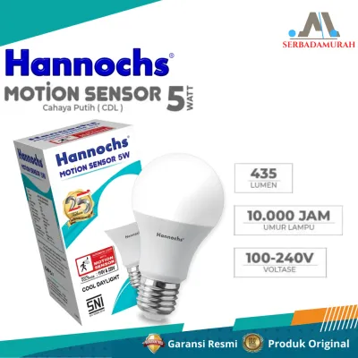 Bohlam Lampu LED Hannochs Motion Sensor 9Watt | Lampu Otomatis Nyala Saat Gerak Cahaya Putih