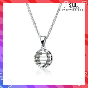 SilverWholesale #PH346 Sterling Silver 925 Round Abacus Pendant Necklace Set (S925纯银圆圆满满算盘项链)