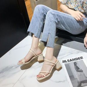 รองเท้าแตะส้นสูงแฟชั่น รองเท้าแตะส้นหนา สไตล์เกาหลี 5.5ซม. PU เนื้อนุ่ม ไซส์ 35-42 รองเท้าแตะส้นสูงกันลื่น สวมใส่ง่าย