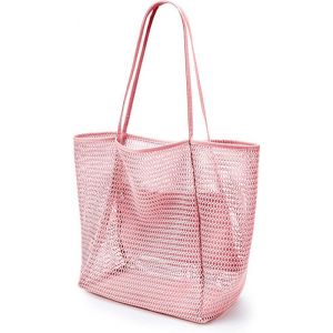 Mesh handbag for women mesh fabric hollow tote bag travel beach bag large capacity tote