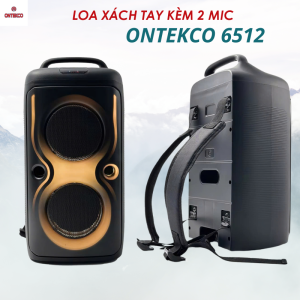 Loa xách tay ONTEKCO 6512 loa bluetooth karaoke Bass 15x2 công suất lớn thiết kế dây quai đeo tiện lợi