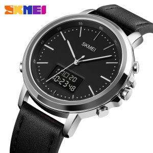 SKMEI Men Fashion Digital Watch Analog Leather Multi-function Waterproof Wrist Watch For Man 1652