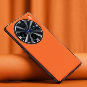 เคสมือถือหนังหรูหราสำหรับ Vivo X100 Pro X 100 5G VivoX100 2023 X100Pro ผิวธรรมดาป้องกันเคสโทรศัพท์สแกนลายนิ้วมือมาพร้อมกับกล้องฟิล์มป้องกันฝาหลังเปลือกกรอบ