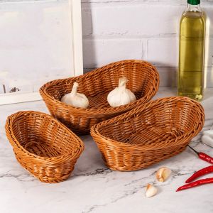 KMNITH Handwoven Rattan Wicker Woven Serving Baskets 8 Styles Hardness Bread Fruit Vegetables Basket High Quality Household Drain Chopstick Fork Spoon Holder Restaurant Serving Tabletop Display
