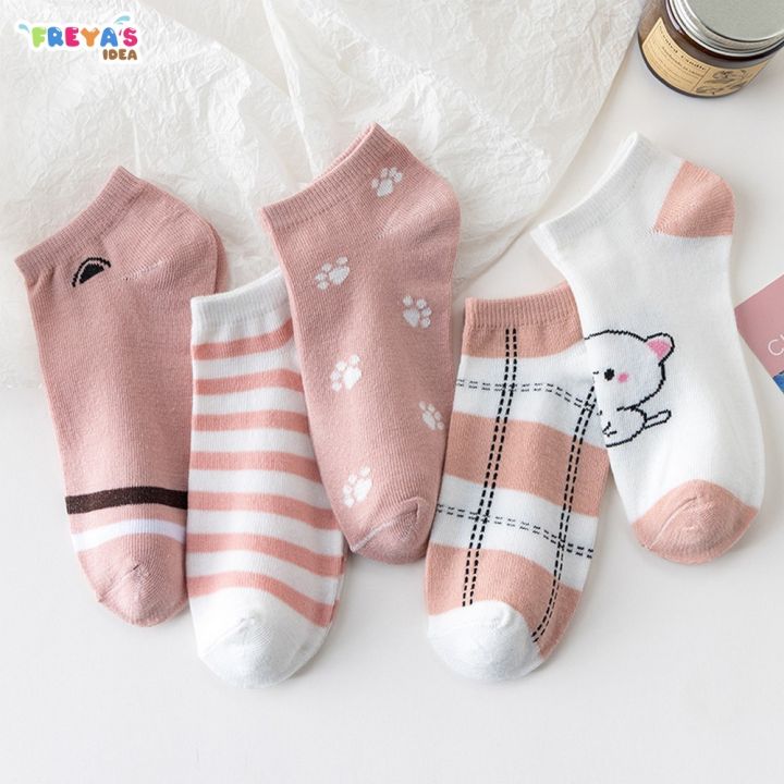 FR-P250 Kaos Kaki Wanita Motif Kartun Kucing Lucu Pink Cat Fashion Korea Kaus Kaki Pendek Wanita Ankle Socks