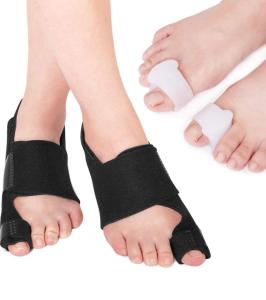 Bunion Corrector Toe corrector Night splint Bunion Correctors Ideal for Big Toes Bent Toes and Pain Relief Bunion Splints Big Toe Straightener for Day Night Time Bunion Relief (1 pairs Black + 1 pair gel corrector)