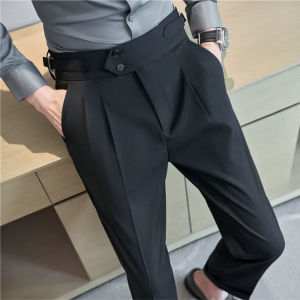 Men Pants Classic Mens Office Trousers Slim Fit High Waist Vintage Pockets for Formal Business Style Elegant Formal Pants