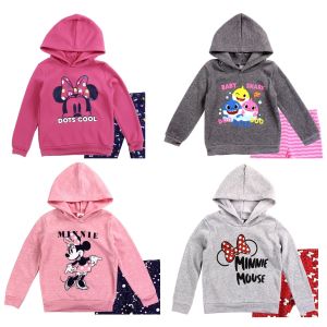 Áo hoodie bé gái 1-6 tuổi (8-21kg) Disney Pinkfong nỉ bông xuất dư xịn hình Chuột Minnie Baby Shark Elsa