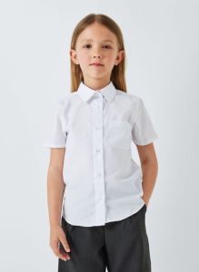 Kemeja Polos Putih untuk Anak Laki-laki Perempuan Lengan Pendek/Atasan Kancing Kerah Turn-Down Anak-anak 5-12 Tahun