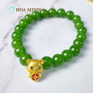 Vòng tay phong thủy đá Mã Não màu xanh ngọc size hạt 8 li phối charm xi vàng phong cách sang trọng thời trang | Hoa Minh Gem