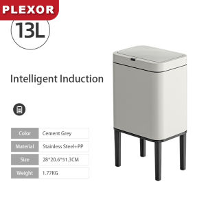 Plexor 9/13/20L Touchless Trash Can with Cover Smart Motion Sensor Garbage Bins with Lid Stainless Steel Garbage Rubbish Can with Raise Foot Rectangular Waste Basket for Kitchen/Bathroom/Office/Toilet/Bedroom